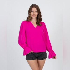 🔥🔥🔥NEW Aqua Hot Pink Ruffle Long Sleeves Blouse Size Large